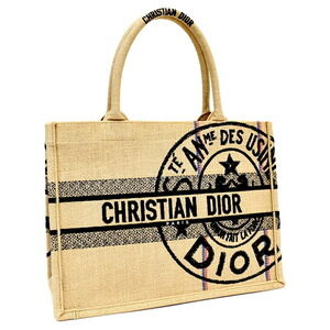 Christian Dior Book Tote Beige Tan Jute Canvas